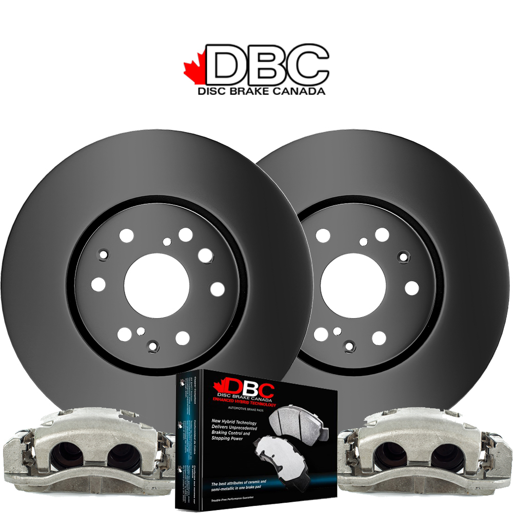Front Premium Black Koted Rotors and Premium Ceramic Brake Pads w/ HW Kit and 2 Brake Calipers BC-60080041-CAL