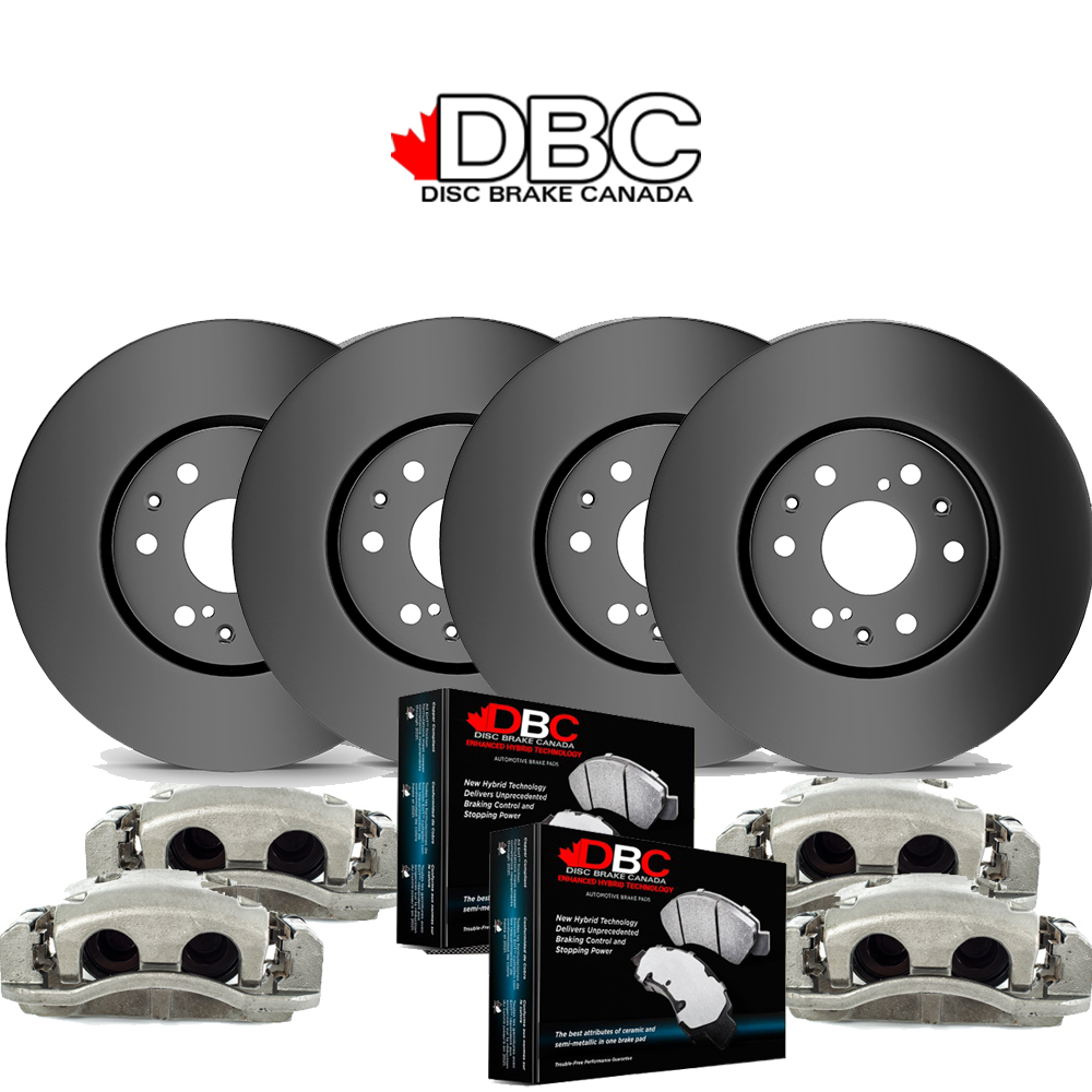 1 Click Brake Kit Front and Rear Premium Black Koted Rotors and Premium Ceramic Brake Pads w/ HW Kit and 4 Brake Calipers BC-60080041-KCAL