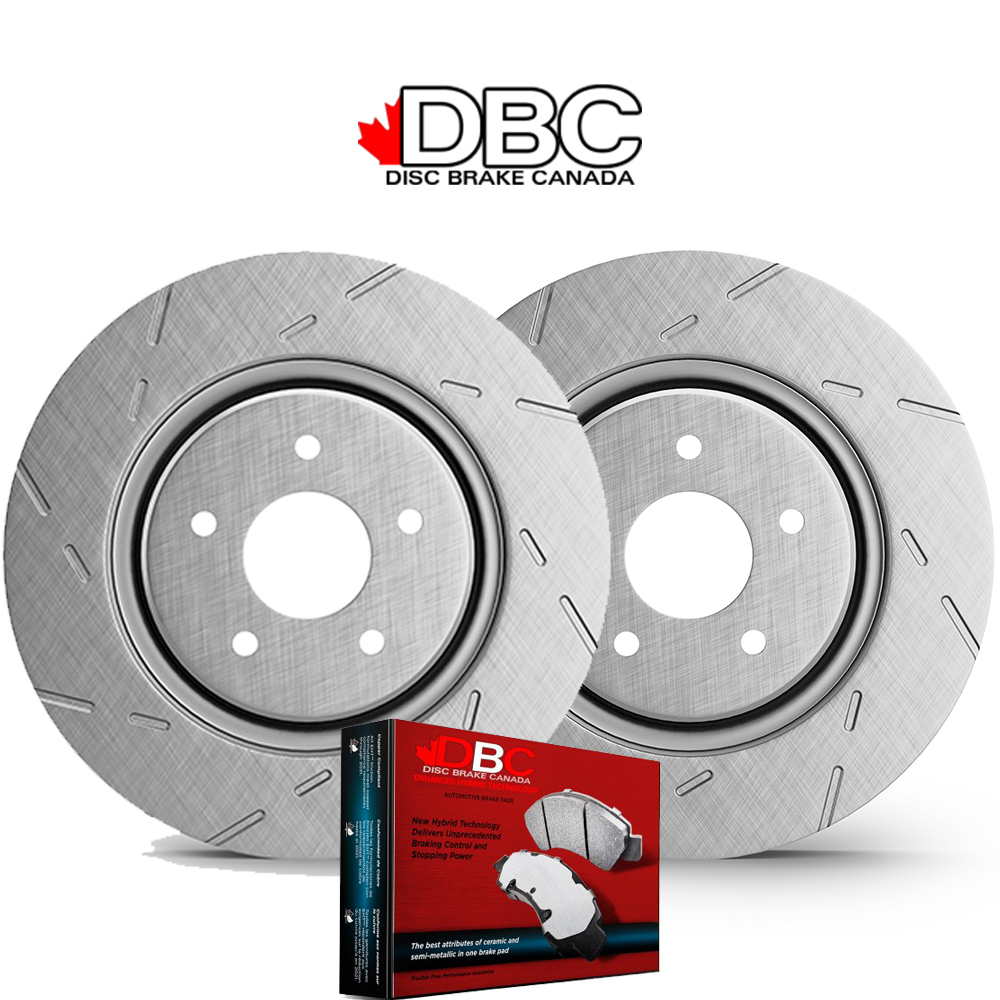 Front High Performance Slotted Silver GeoMet Koted Rotors and High Performance Carbon Brake Pads w/ HW Kit SLG-60026001-R