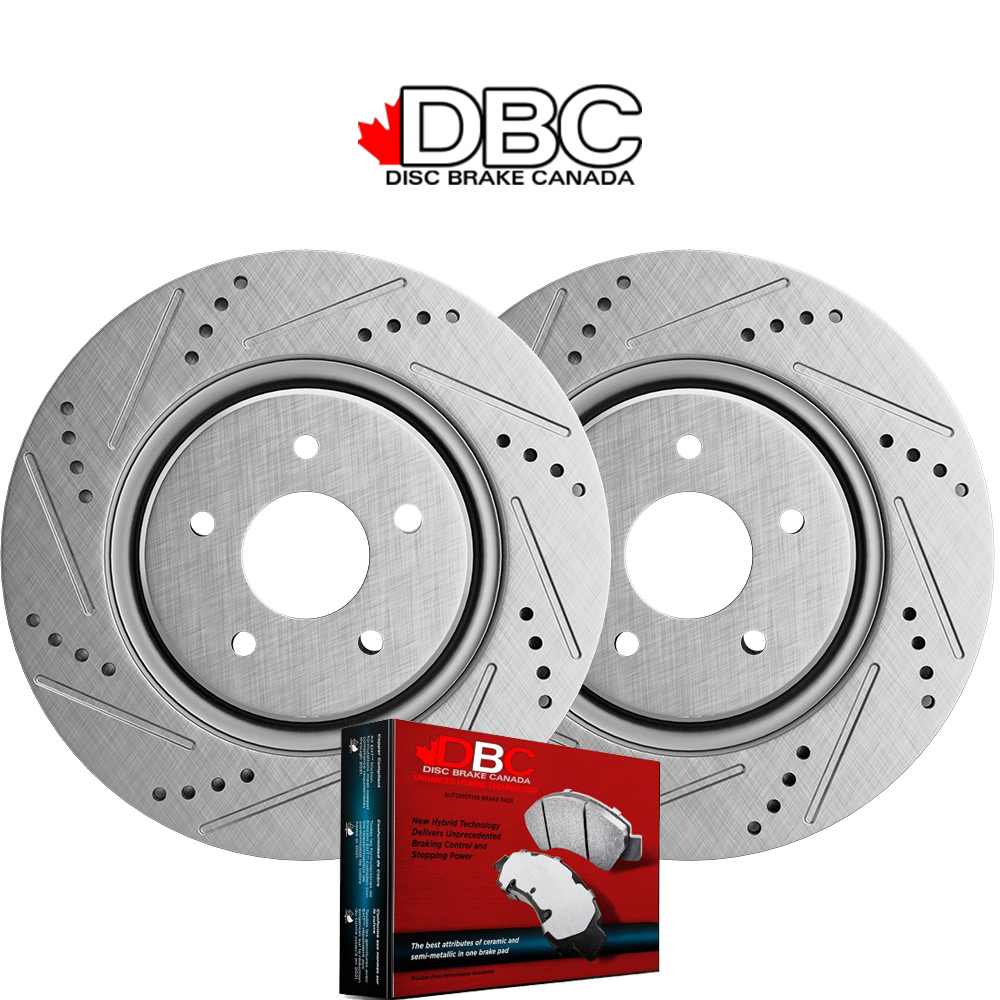 Rear High Performance Cross Drilled and Slotted Silver GeoMet Koted Rotors and High Performance Carbon Brake Pads w/ HW Kit SS-60054088-R