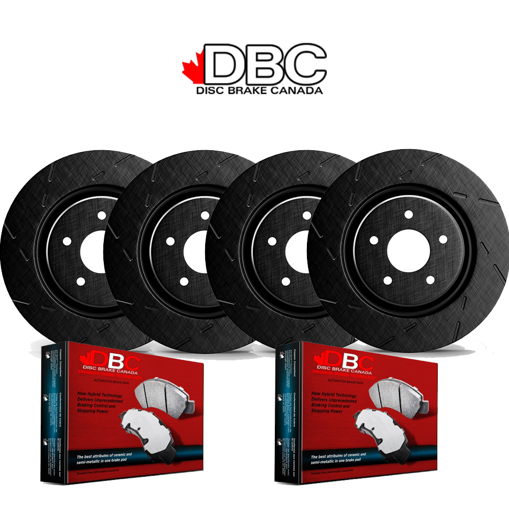 Front and Rear High Performance Slotted Black Koted Rotors and High Performance Carbon Brake Pads w/ HW Kit -  SLB-60059045-K