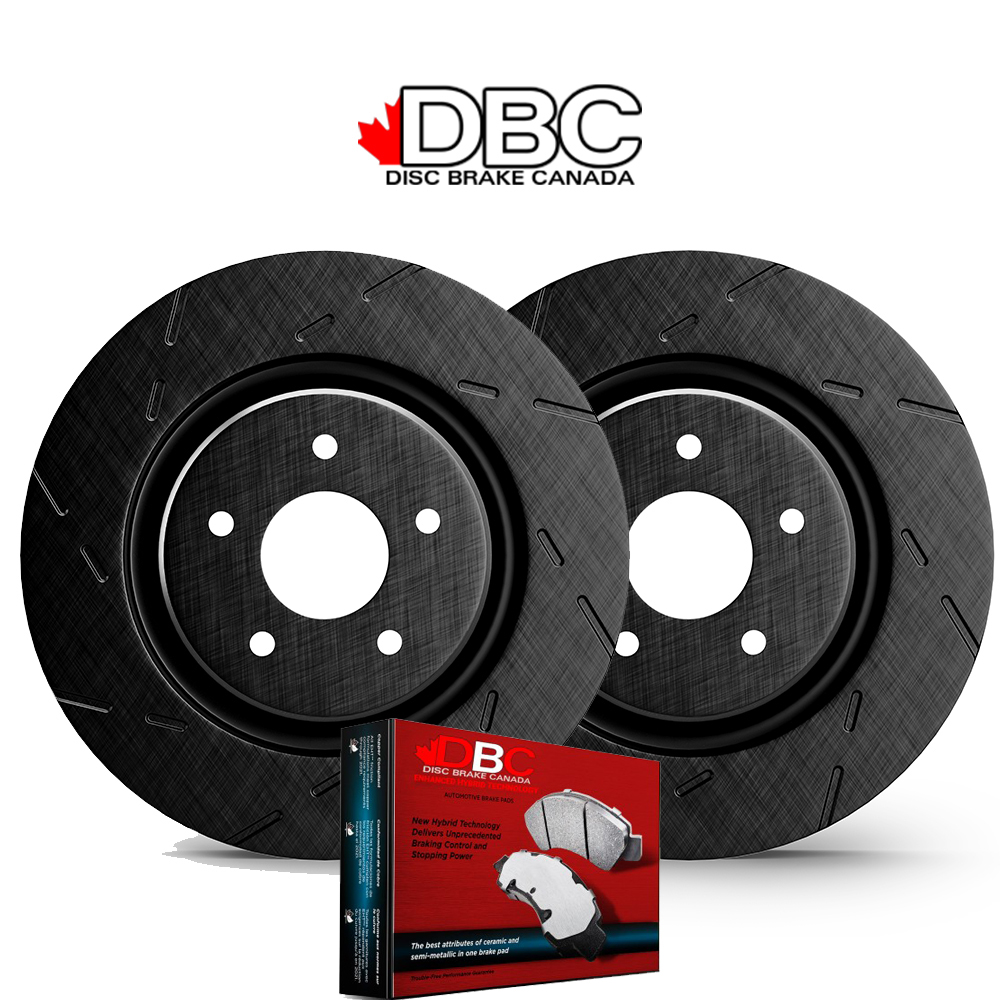 Front High Performance Slotted Black Koted Rotors and High Performance Carbon Brake Pads w/ HW Kit -  SLB-12161053-R