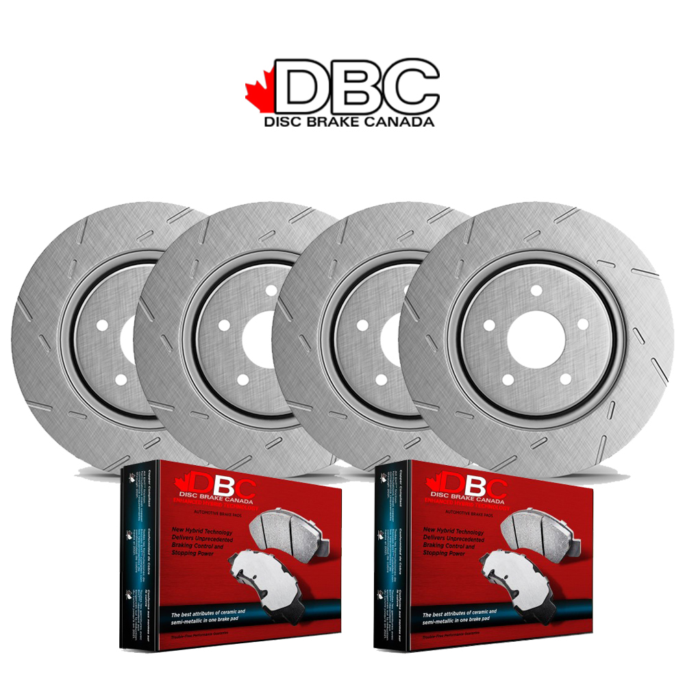 Front and Rear High Performance Slotted EVO GEOMET Koted Rotors and High Performance Carbon Brake Pads w/ HW Kit -  SLG-12161053-K